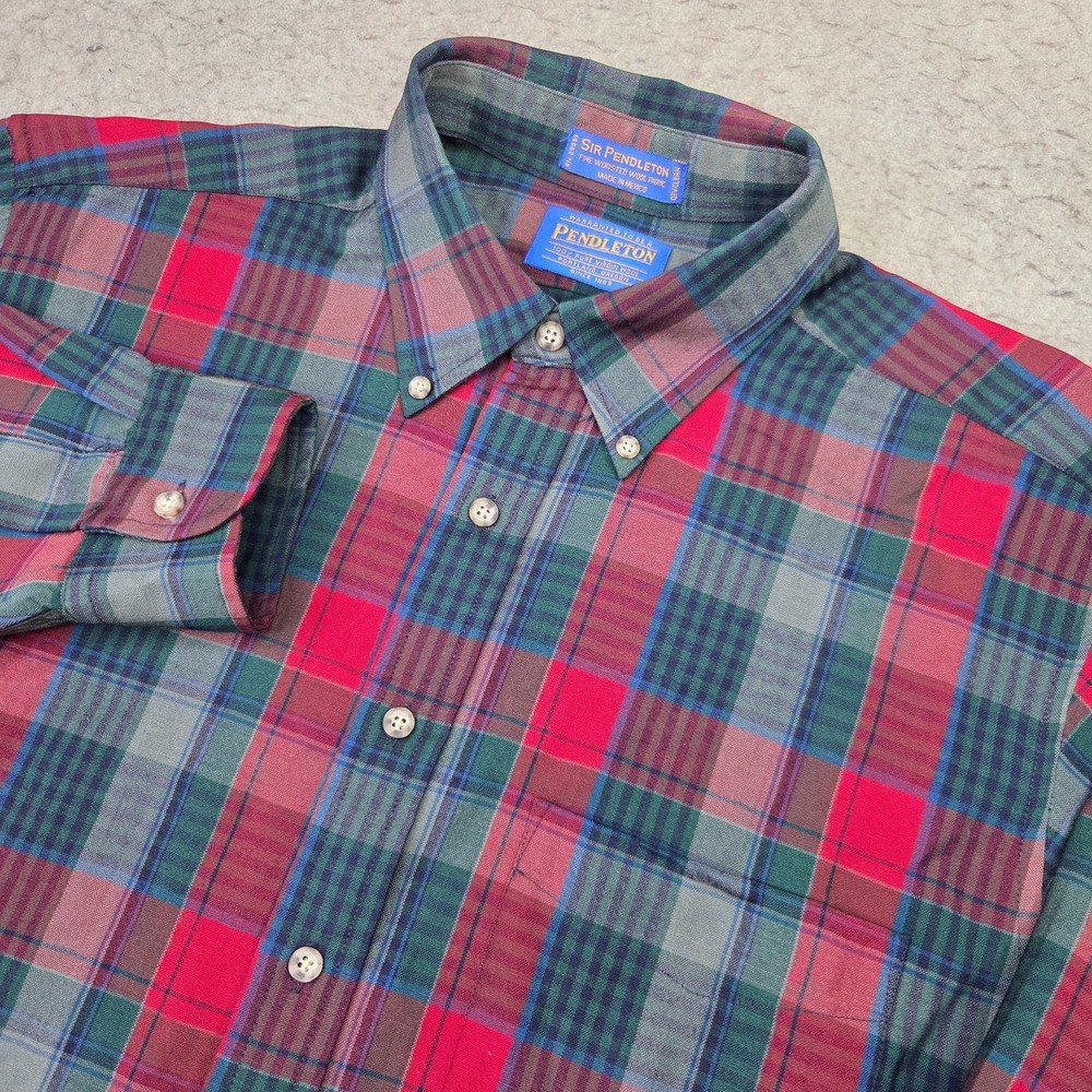 VTG Sir Pendleton Wool Shirt Mens L Tartan Fine Worsted Wool Christmas Flannel